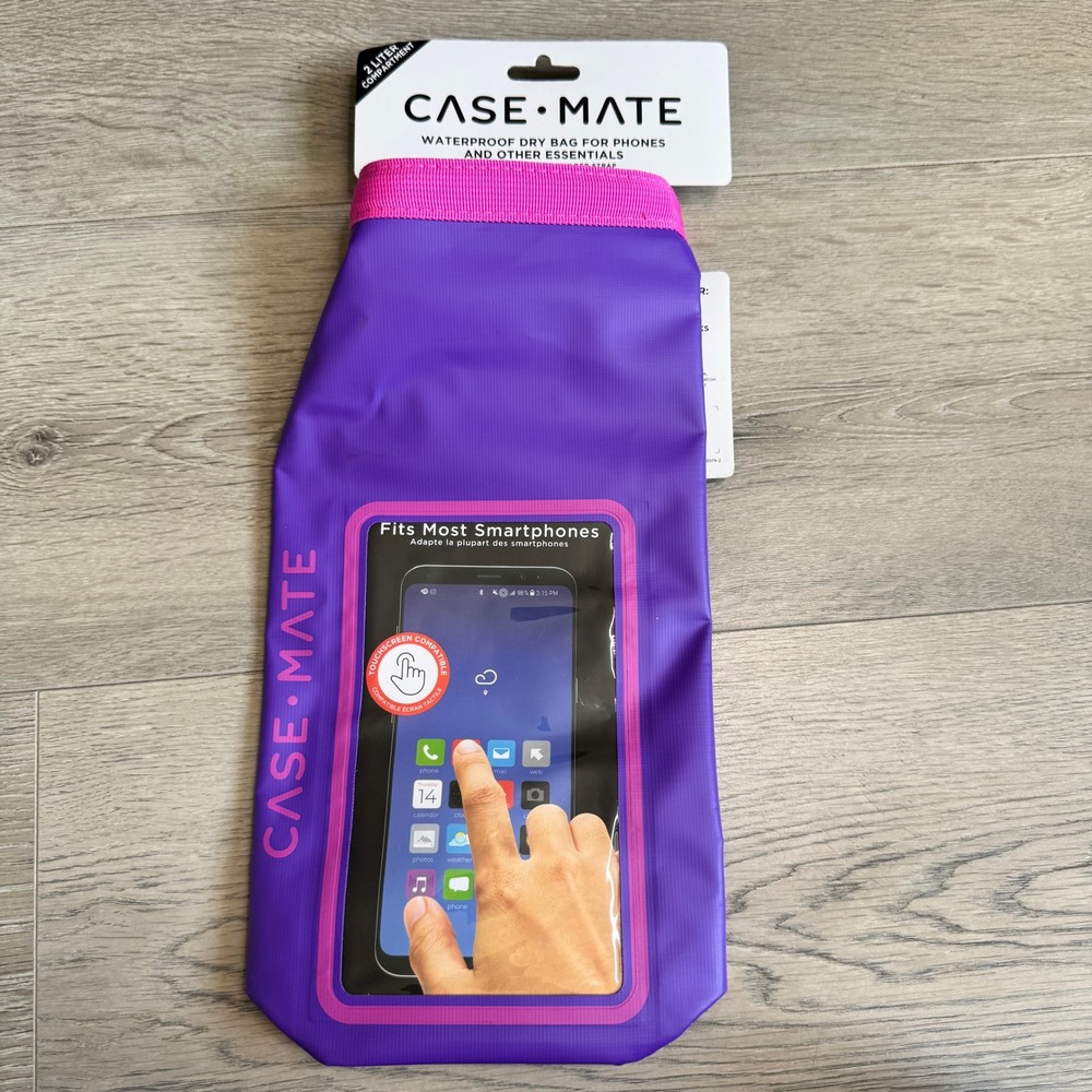 Case-Mate‎ Waterproof Dry Bag 2L Purple Pink IP68 Phone Pocket Kayak Boat